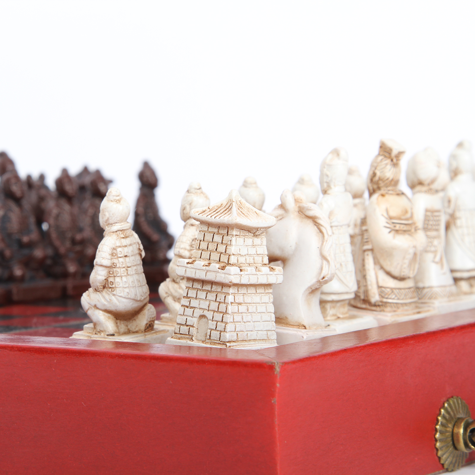 Handmade Antique Chinese International Chess Set - 8 Inch Folding Wooden Board & Pieces