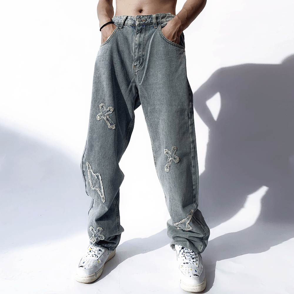 EukaaRu Cross Baggy Jeans Men 