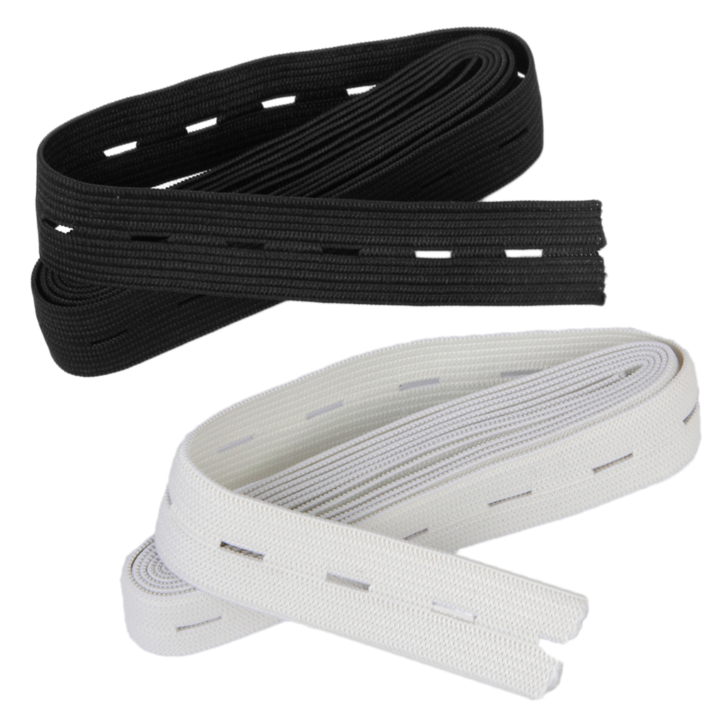 2x Knit Stretchable Sewing Bands Buttonhole Belt 3/4 Inch Black & White