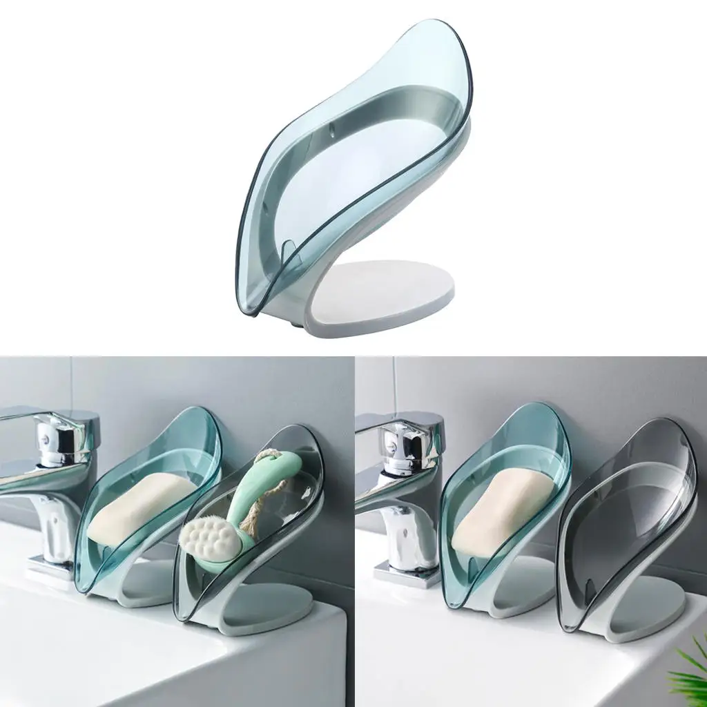 Clear Plastic Soap Tray Bathroom Soap Dish Kitchen Sponge Holder Box Self-Draining Soap Container for Kitchen Bathroom