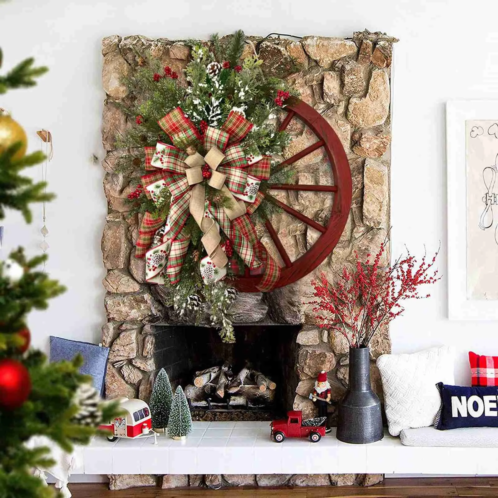 Wagon Wheel Wreath Christmas Wreath Handmade Christmas Decor Front Door Wreath! Front Door Decor