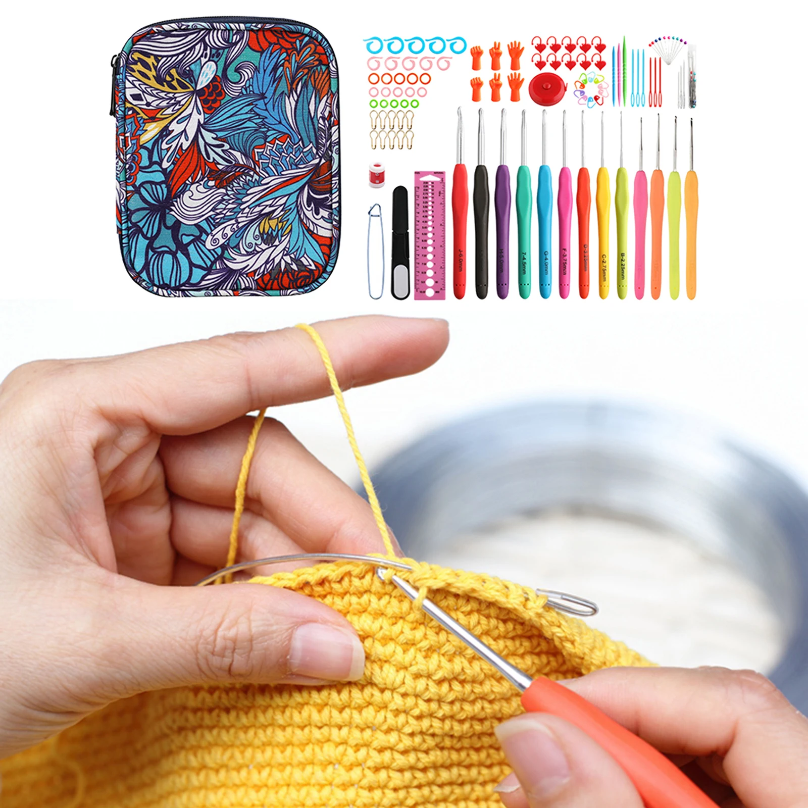 102Pcs Crochet Hooks Set Ergonomic Grip Kit Knitting  Weave Yarn Kits