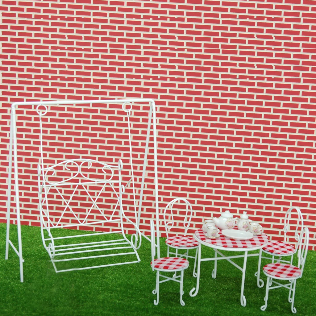 1/12 dollhouse garden furniture miniature garden swing metal swing - white