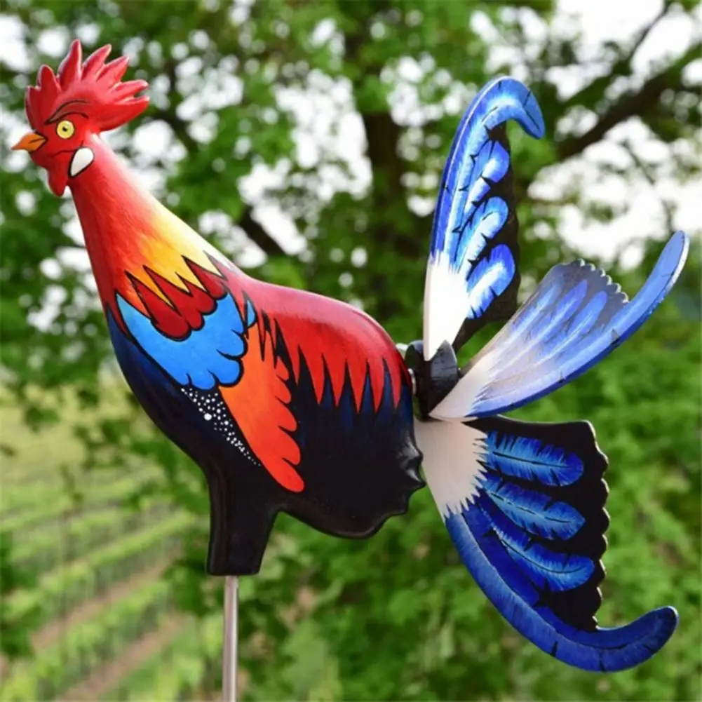 JKKJ Estaca de jardín de molino de viento de gallo adorno impermeable de veleta de pollo granja decoración de colores brillantes para jardín arte de patio de campo para césped camino 