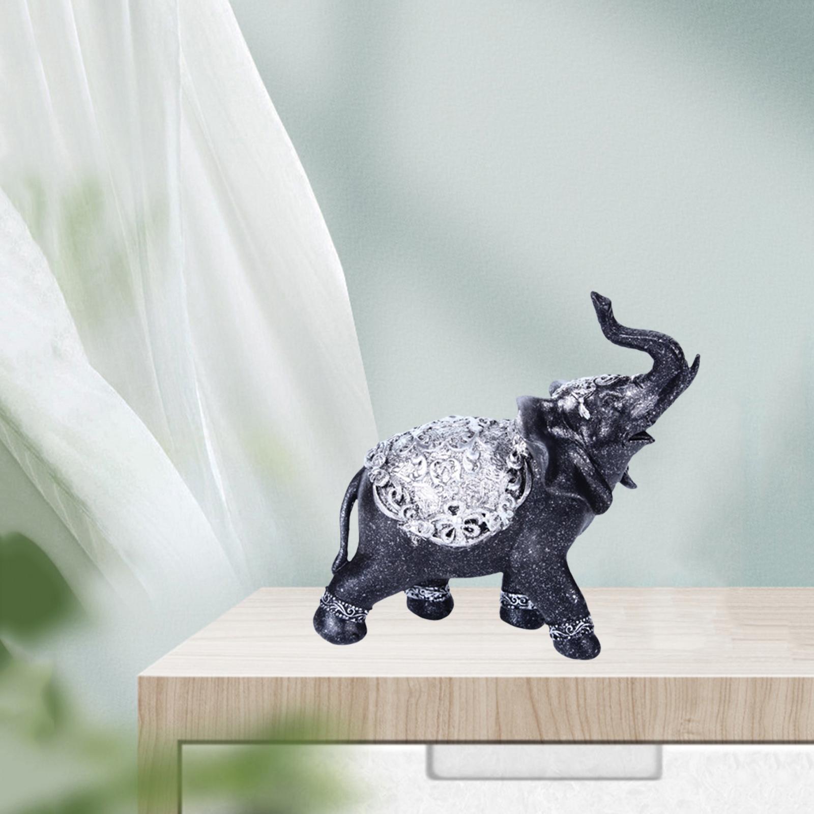 Elephant Figurine Auspicious Collectible Sculpture Statue for Cabinet Shelf