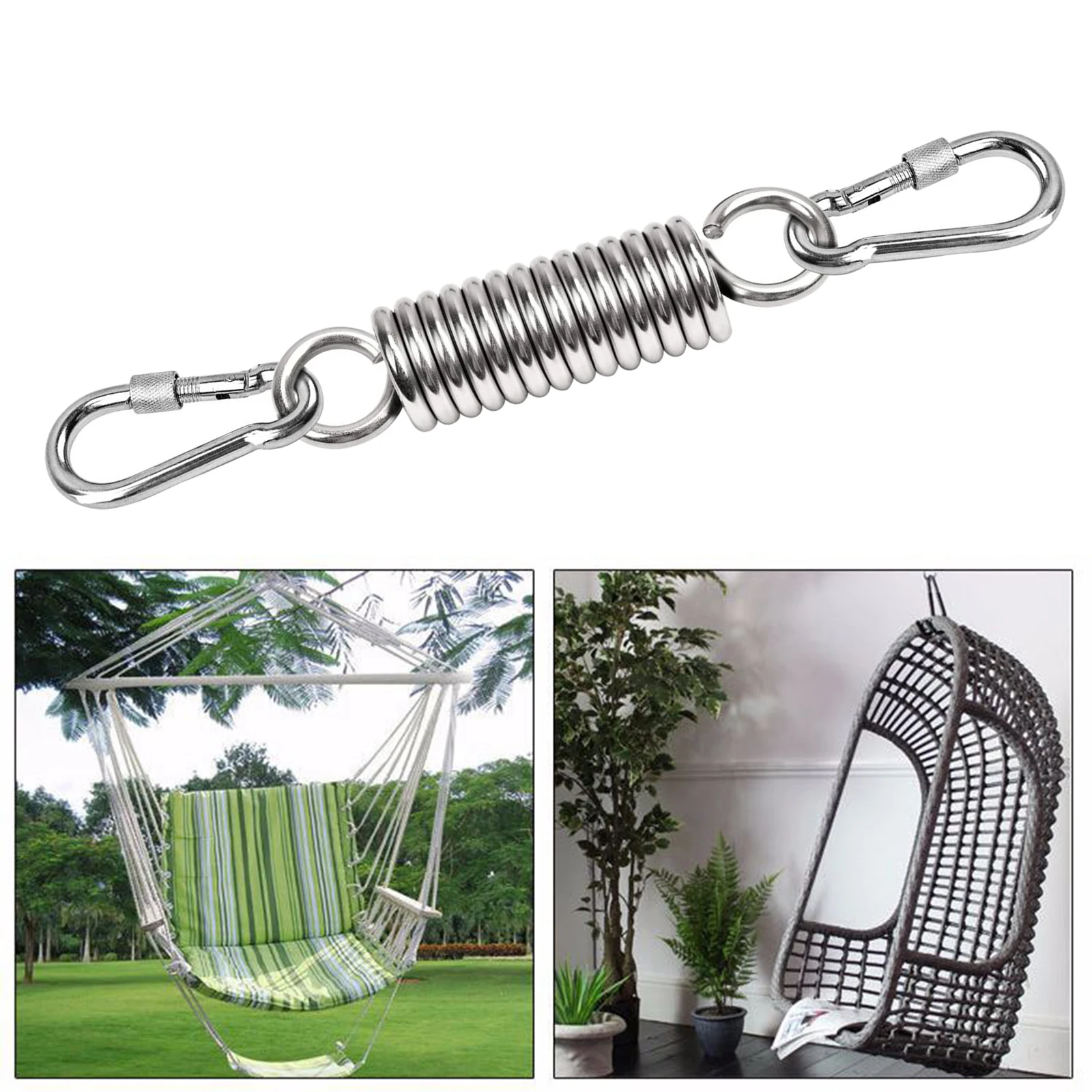 Porch Suspension Hammock Chair Spring with 2 Carabiner Hooks 500 LB Capacity