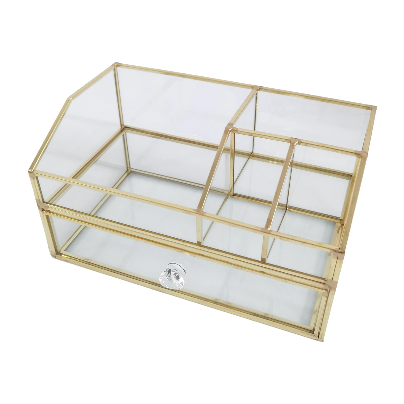 Makeup Organizer Drawers Clear Glass Cosmetic Storage Box Jewelry Container Make Up Case Makeup Brush Holder Organizers Box
