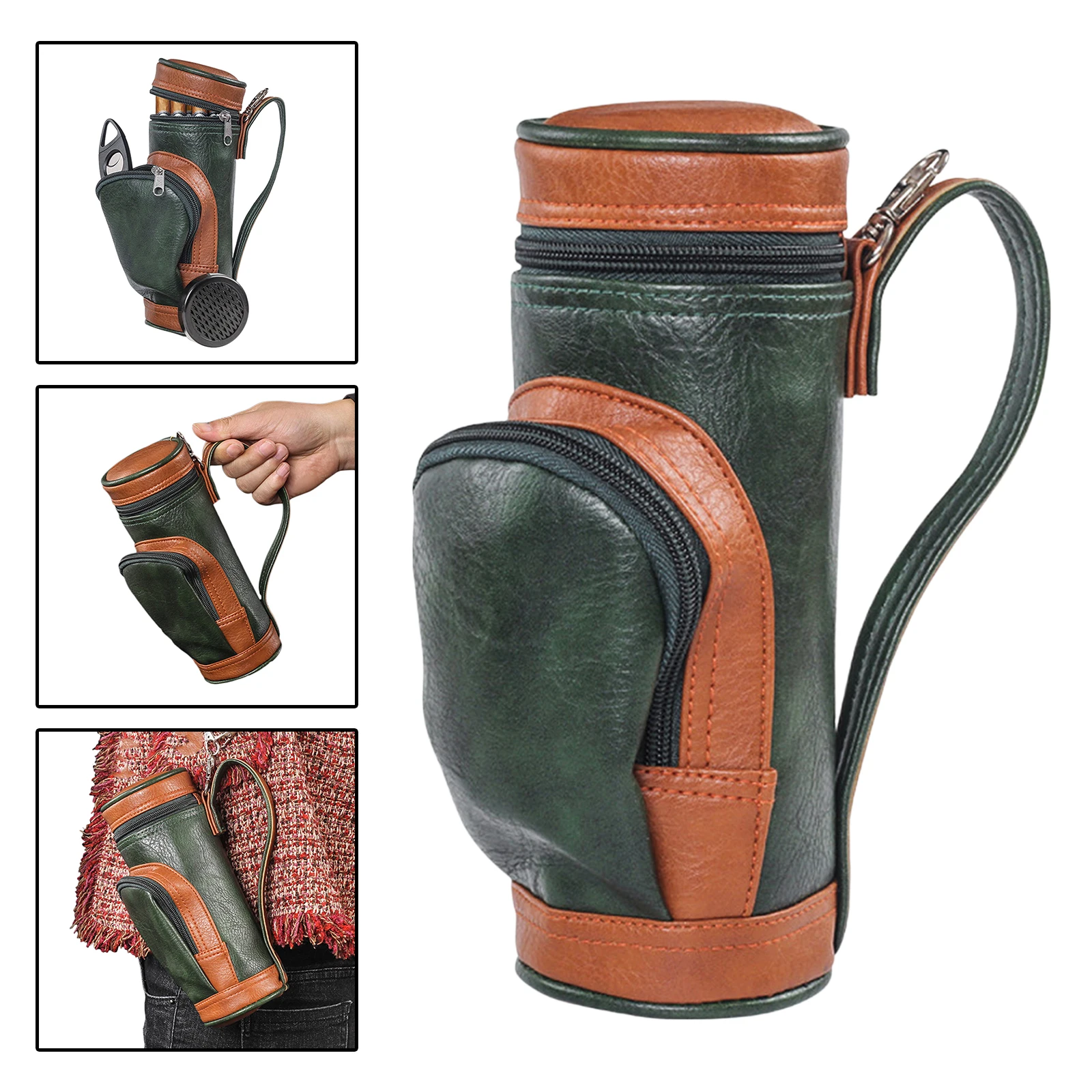 Golf Bag Cigar Case Holder with Cigar Cutter and Humidifier, Portable Travel Humidor Cigar Accessories Waterproof PU Cigar Case
