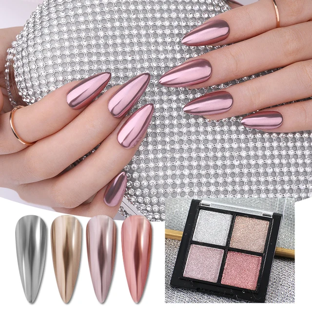 2pcs Mirror Chrome Nail Glitter Powder Metal Pink Silver Gold Rubbing Dust  Fine Pigment 3D Gel