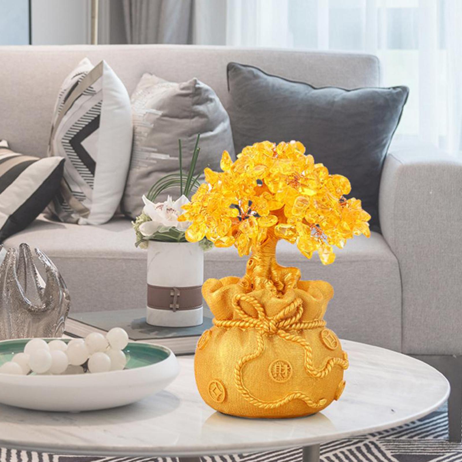 Crystal Money Tree Bonsai Feng Shui Wealth Lucky Tree Housewarming Bonsai w/ Coin & Base for Home Office Decor Ornaments