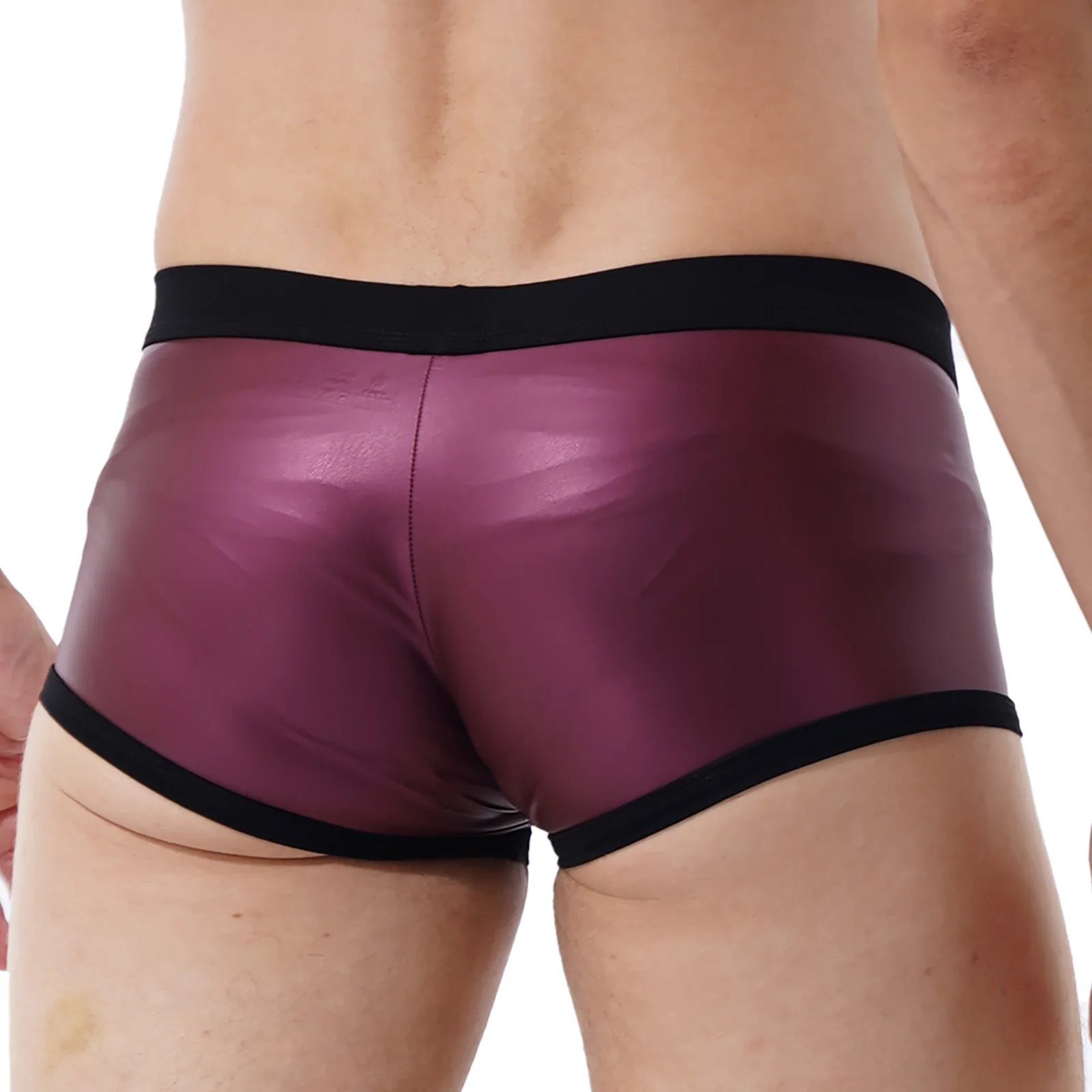 comfortable underwear for men Men Faux Leather Boxer Shorts Low Waist Clubwear for Stage Performance,Bulge Pouch Elastic Waistband Underpants Underwear mens designer boxers