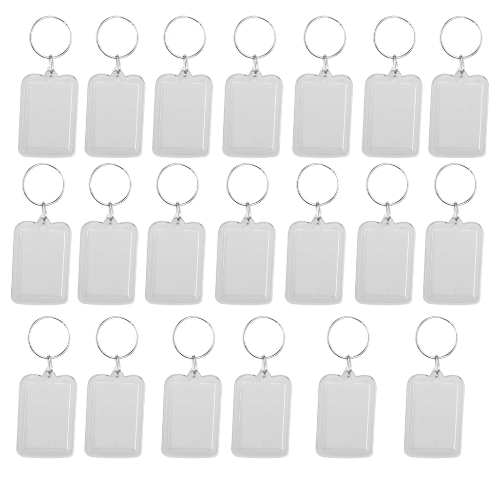 20 X Oblong Blank Clear Acrylic Keyring Make Your Own Photo Keychain