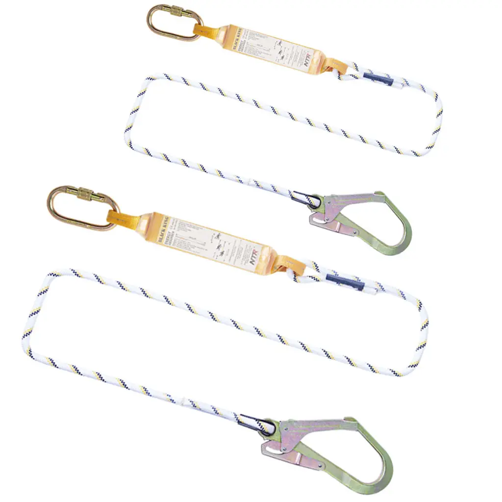 Outdoor Rock Climbing Rope, 23KN Safety Rappelling Rope Shock Absorbing Braided Cord with End Hooks, Fall Protection Gear