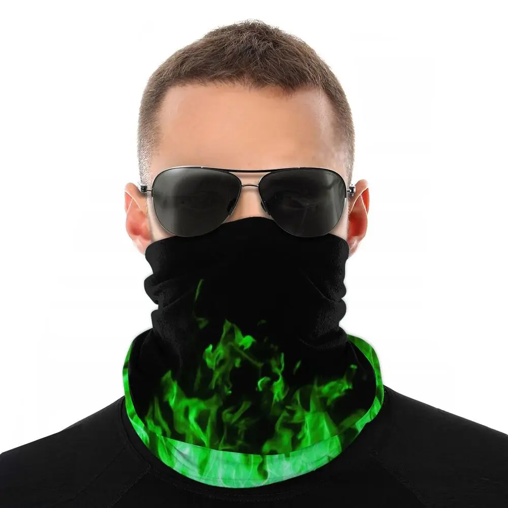 Green Fire Flames Magic Scarf Neck Face Mask Men Women Fashion  Warmer Tubular Bandana Multi-functional Headband Outdoor Hiking