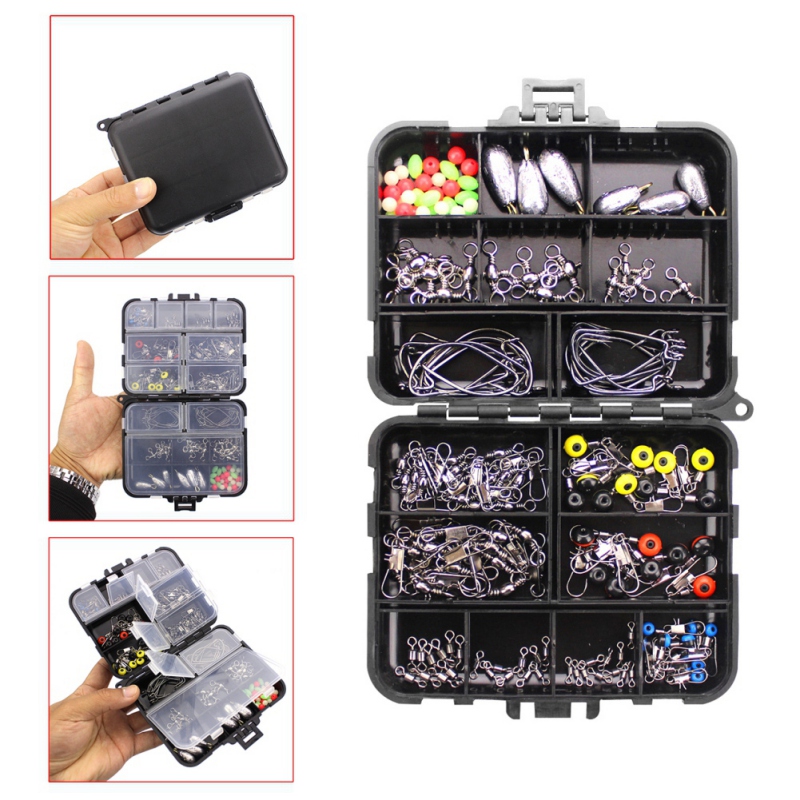 Acessórios de Pesca Chumbos de Pesca Conjunto com Caixa Equipamento de Pesca Caixa Gabarito Ganchos Pescaria Peso Snaps Quente 160 Pçs - Kit 5 Esporte e Lazer