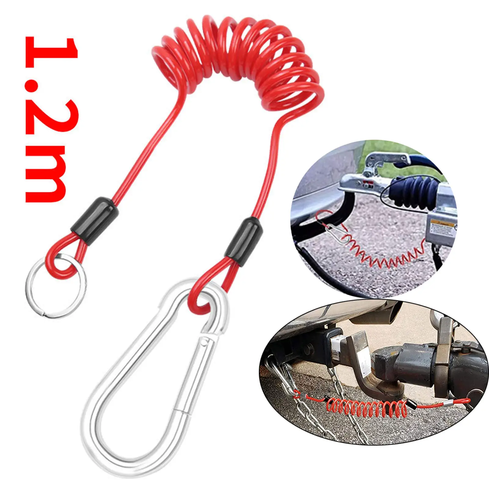 1.8m Trailer Rope Spring Safety Rope Anti-Lost Cable Lanyard RV Emergency Camper Trailer Spring Safety Rope Trailer Cable 1.2m
