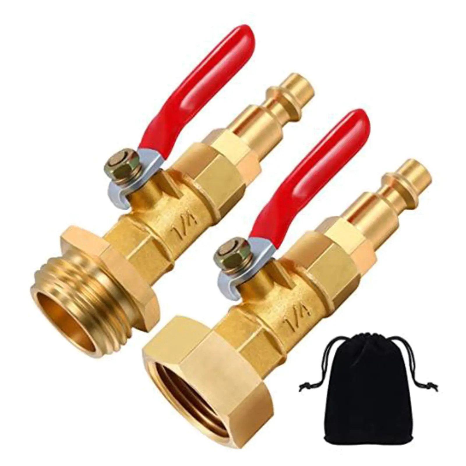 2PCS Brass Winterize Adapter 1/4 Inch Male Quick Connecting Plug & 3/4 inch Male GHT Thread with Ball Valve for RV Boat Trailer
