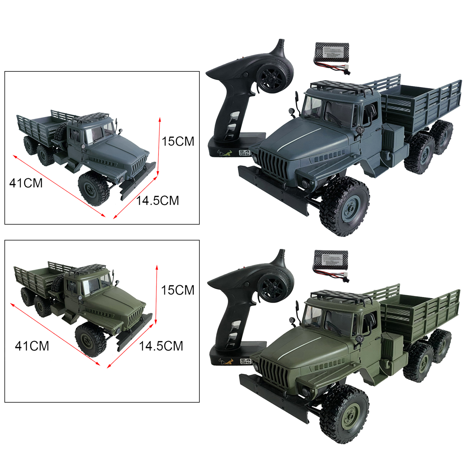 1/16 MN88S RC Car 6WD Off-Road Military Truck with Headlight Toy Gift for Kids