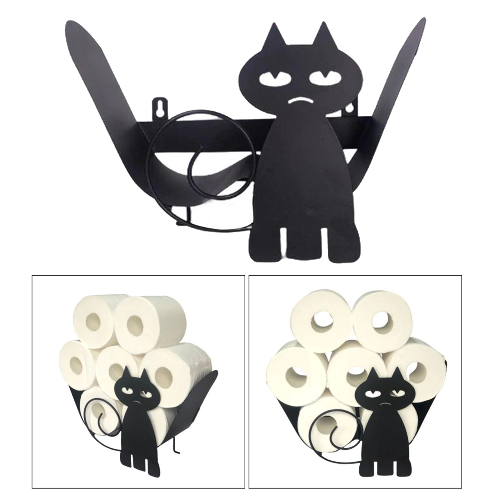 Home Iron Roll Paper Towel Holder Black Cat Crafts Bathroom Rack Ornaments Toilet Roll Holder Kitchen Bathroom Storage