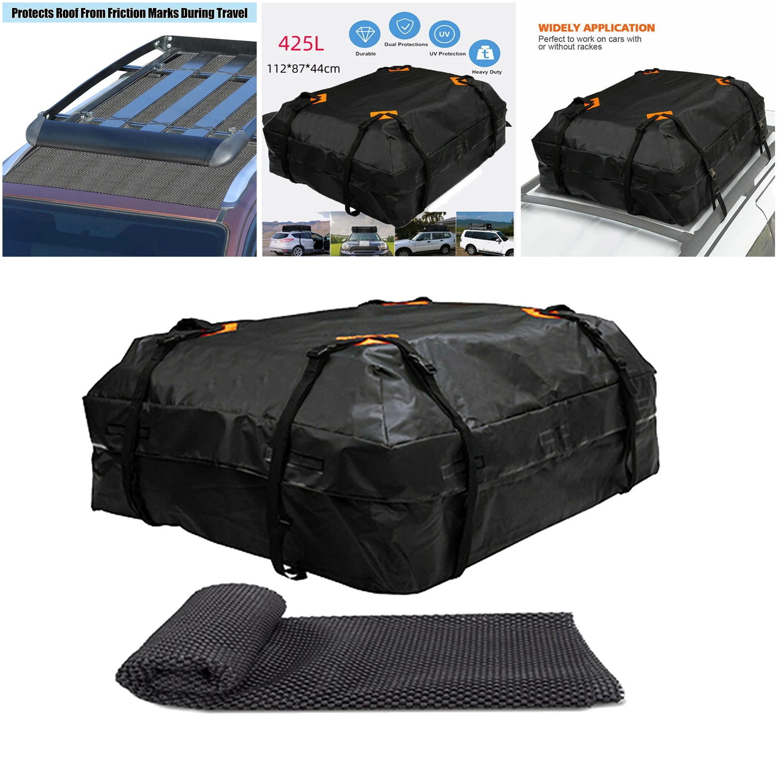 Waterproof 420D Oxford Cloth Cargo Luggage Storage Carrier Bag Mat for Car Van Foldable Black