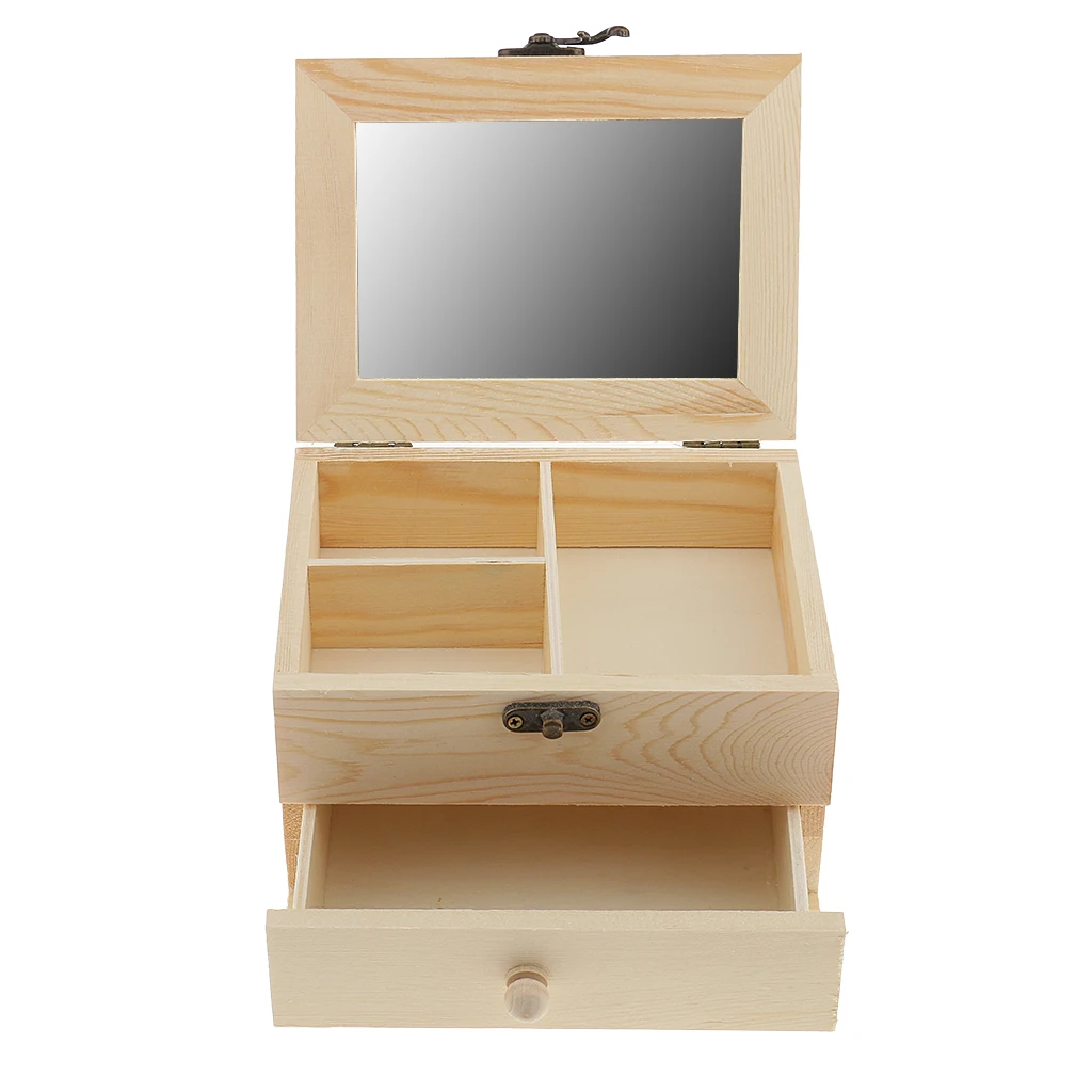 Portable Wooden Jewelry Box, Girls Jewelry Organizer, Mini Travel Case, Mirror, Watch Organizer, Lockable