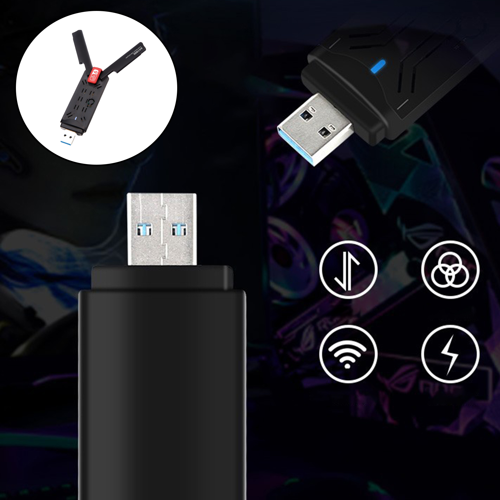 1800Mbps WiFi 6 Network Card 2.4G 573.5Mbps RTL8832AU USB3.0 Foldable Receiver 11AX Dual Band for Desktop Computer Laptop Win 10