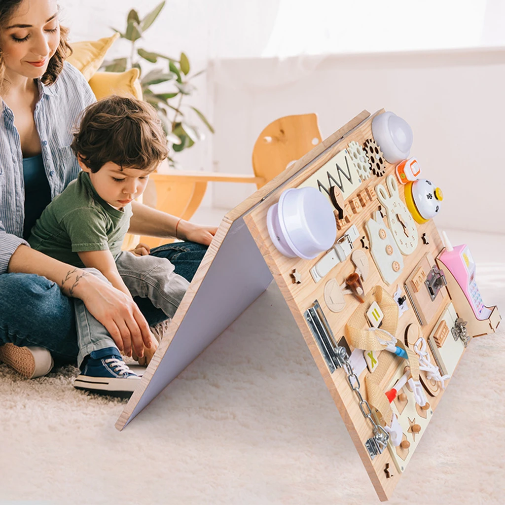 Baby Wooden Busy Board Educational Learning Buckle Dressing Motor Skills Activity Sensory Board Preschool Toy for 1 2 3 Ages