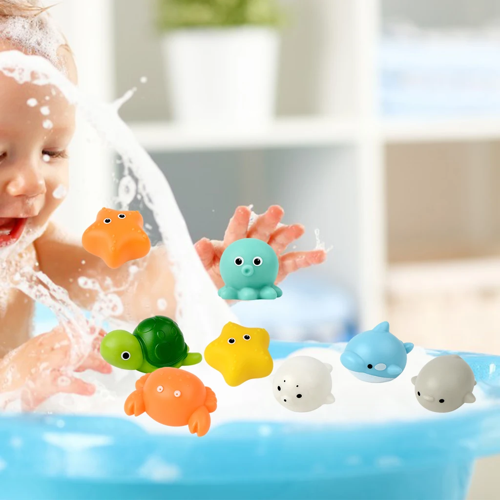 8pcs Light Up Bath Toys for 1 2 3 4 5 Year Old Boy Girls Vinyl Animals Floating Light Developmental Pool Water Toy for Kids