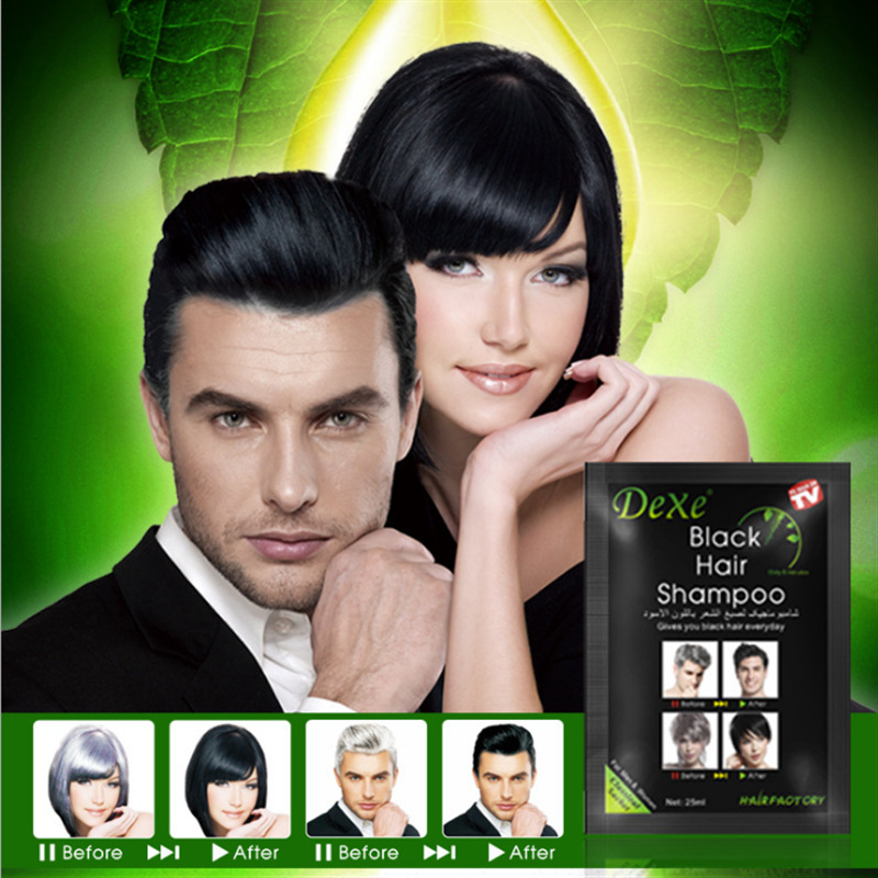 Tintura de Cabelo Cobrindo o Cabelo Branco para Preto Dexe Planta Yixihei Cinza Shampoo Preto 3 Beleza e saúde