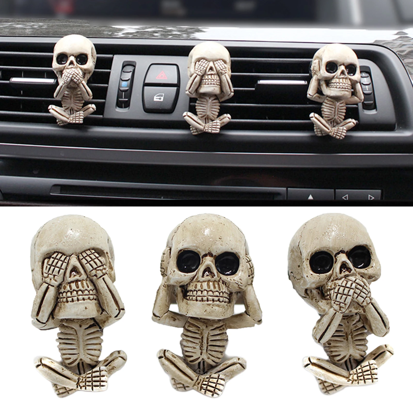 3 Pieces Skull Statue Automotive Interior Decor Skeleton Statue for Fairy Garden Decor