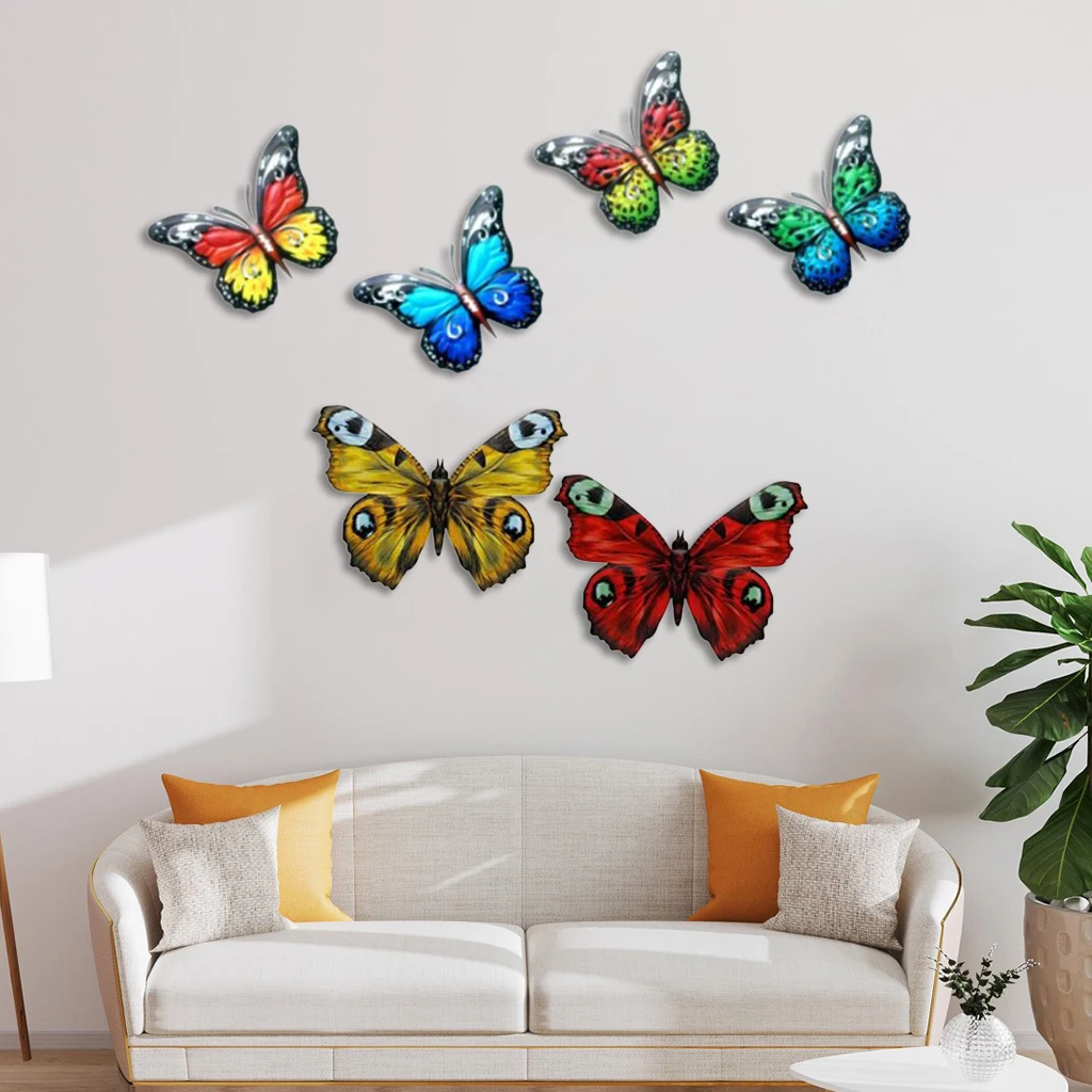 6 PCS Large Metal Butterfly Wall Art Outdoor Decor, 6 Pack Butterflies Wall Sculpture Hanging Decoration for Home Garden Patio