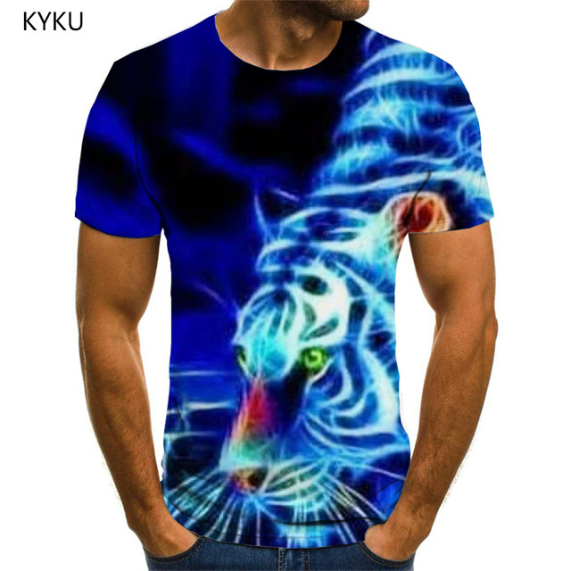 KYKU Tiger T shirt Men Animal Shirt Print Lightning Tshirt Printed