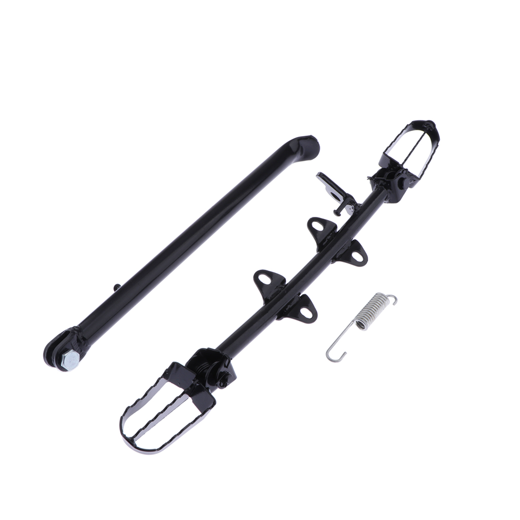Set of Aluminum Footpegs Foot Rest Mount Bracket Bar and Kickstand Parking Support for 110cc 125cc 140cc ATV Scooter, Black