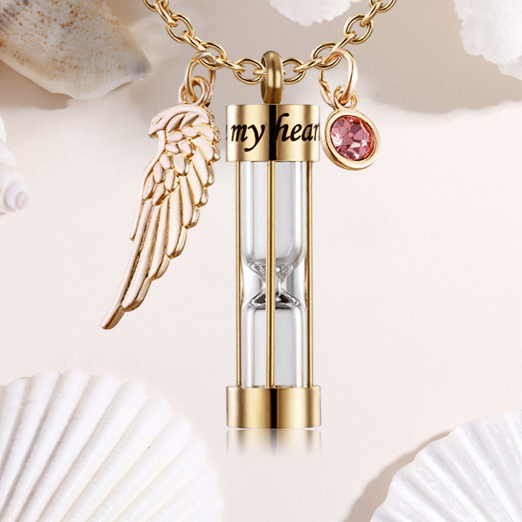 Hourglass Cremation Urn Necklace Stainless Steel Birthstone Keychain Memorial Pendant for Pet Ashes Women Men