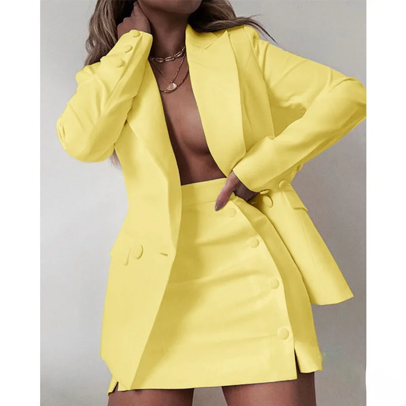 moda feminina streetwear doce cor básico blazer define casaco botões laterais saia terno fino ternos da senhora do escritório conjuntos