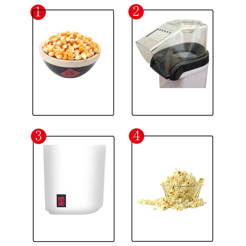 Small 1200W Hot Air Popcorn Popper Maker Machine with Measuring Cup, 3 Min Fast Popping -EU