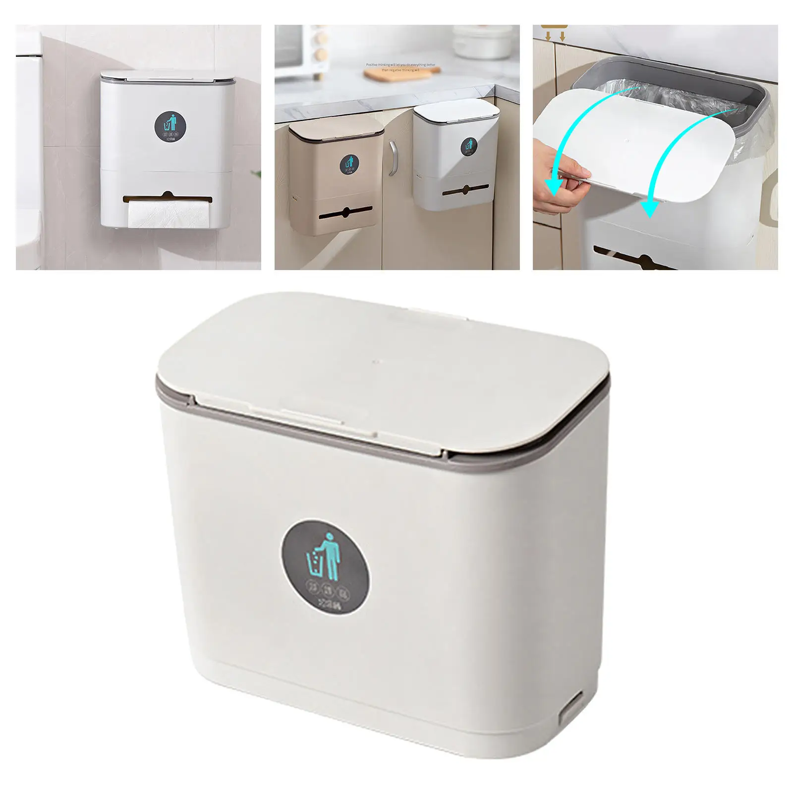 Wall Mounted Hanging Trash Can with Lid Installable Counter Top under Sink Compost Wastebasket Cupboard Bathroom