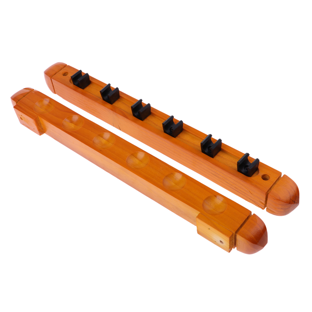 Wall Mount 6-Slot Billiards Snooker Stick Wooden Rack Pool Cue Holder Stand