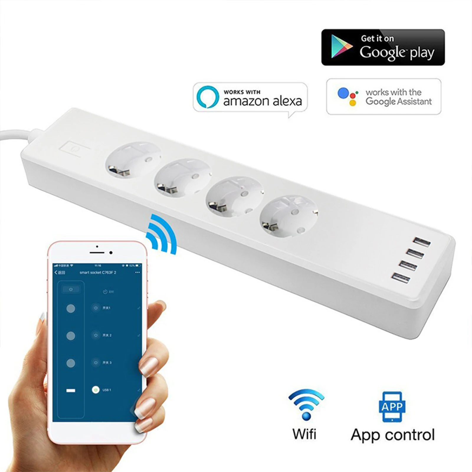 WiFi Smart Power Strip Compatible with Android Wireless 2.4G 4 USB Ports Electric Socket for Home Dormitory for Tuya App