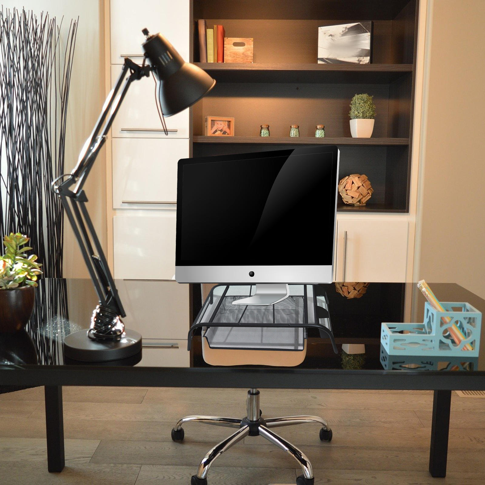 Monitor Stand Riser with Drawer Office Supplies Metal Network Stylish Desk Organizer for iMac Home Notebook PC Printer Laptop