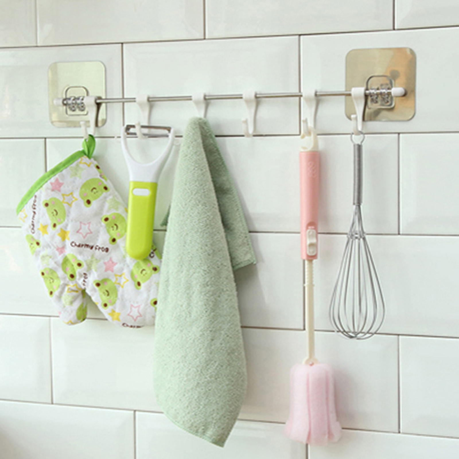 Self-adhesive Kitchen Rail Rack Wall Mount Utensil Hanging Rack Behind Door Organizer Hanger Cooking Utensils Measuring Spoons