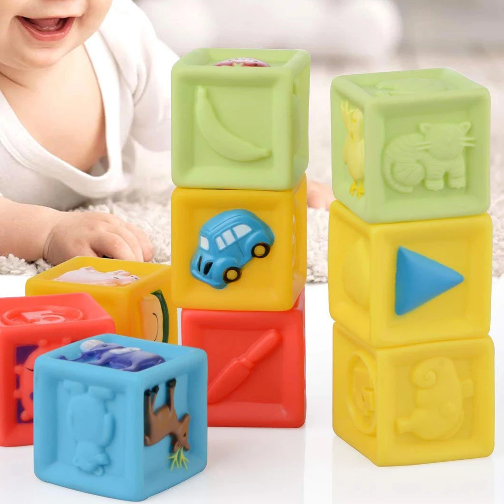 9PCS Silicone Numbers Animals Dice Block Stack Baby Toys Early Education