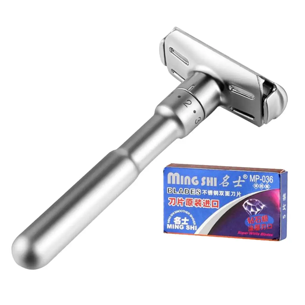 Adjustable Safety Razor Double Edge Classic Mens Shaving Tool 1-6 Level Sharpness Adjustment Shaver with 5 Blades