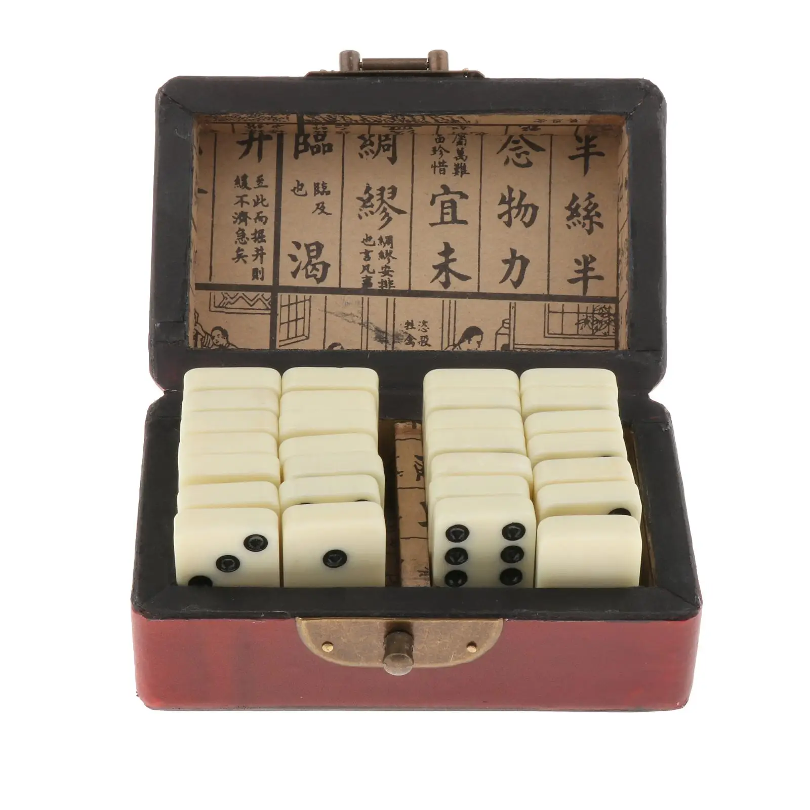 Traditional Game Double Six 6 White with Black Dot Dominoes Game Set with Wooden