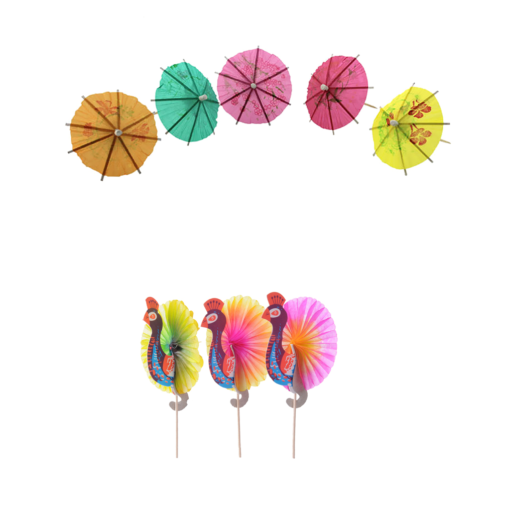 144pcs Oiled Paper Umbrella or 25pcs Peacock Paper Cocktail Picks Fruit Sticks