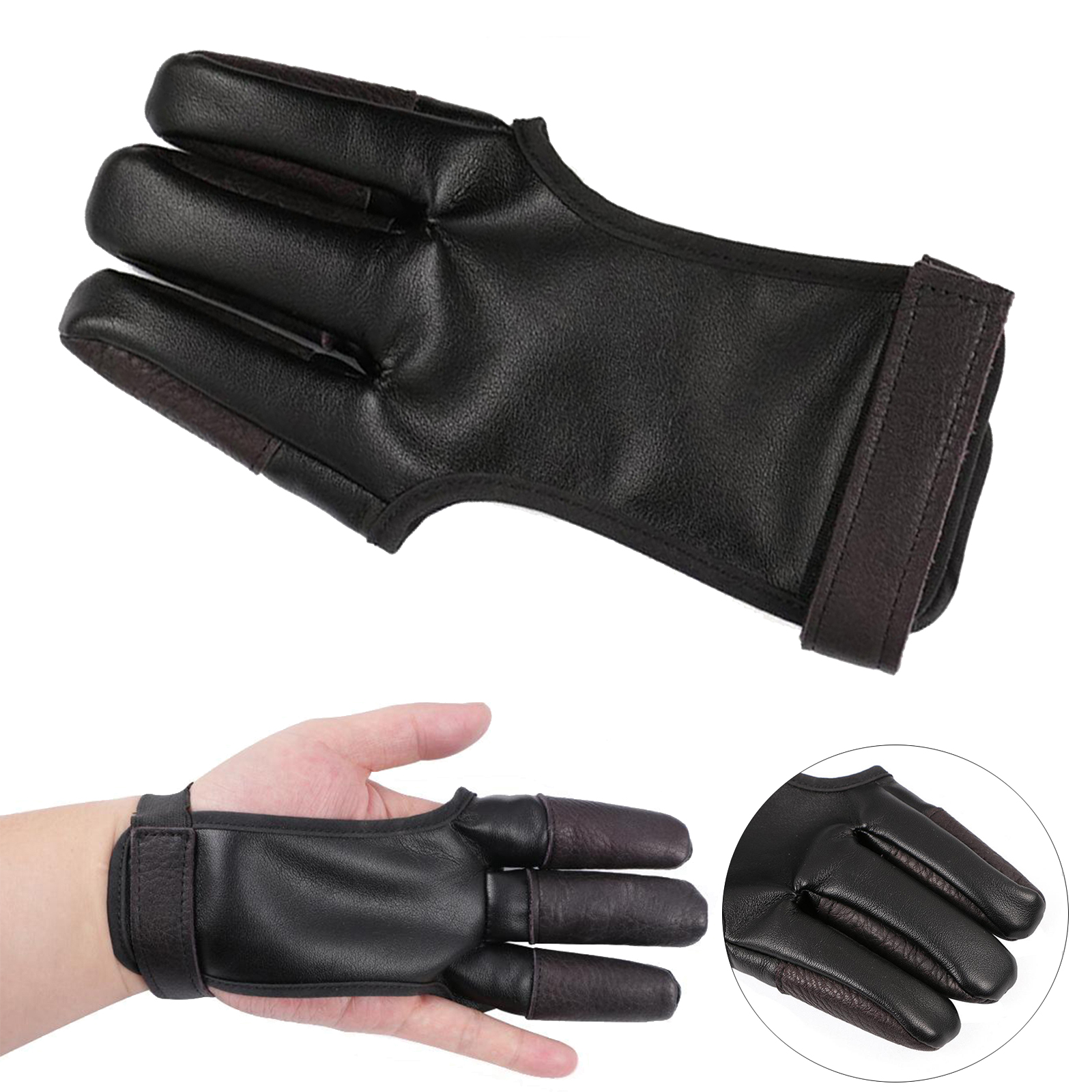 Durable Leather Archery Gloves 3-Finger Left Right Archer Fingers Tab Guard