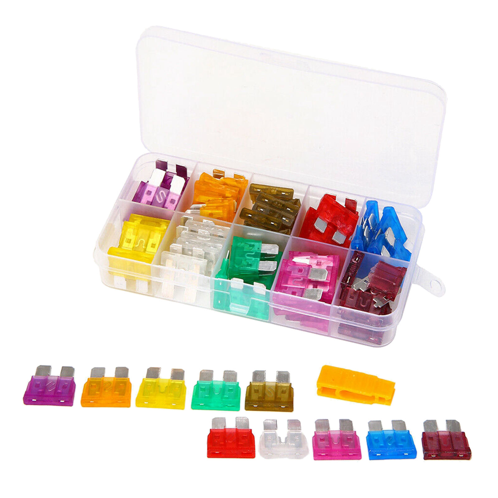 80pcs 12V Standard Blade Car Fuses Auto Medium Blade Fuses Kit 3A~40A Assorted Set with A Puller Set
