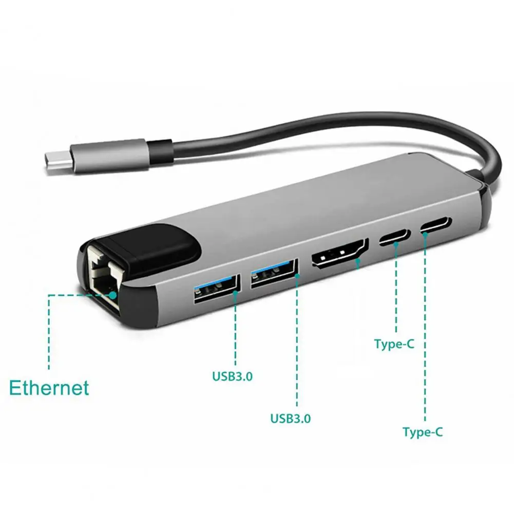 USB-C hub adaptador portátil multi-porto 6-em-1 tipo-c