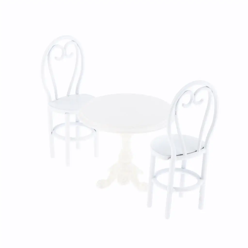 1/12 Dollhouse Miniatures Furniture White Dining Table 2 Chairs Model Set
