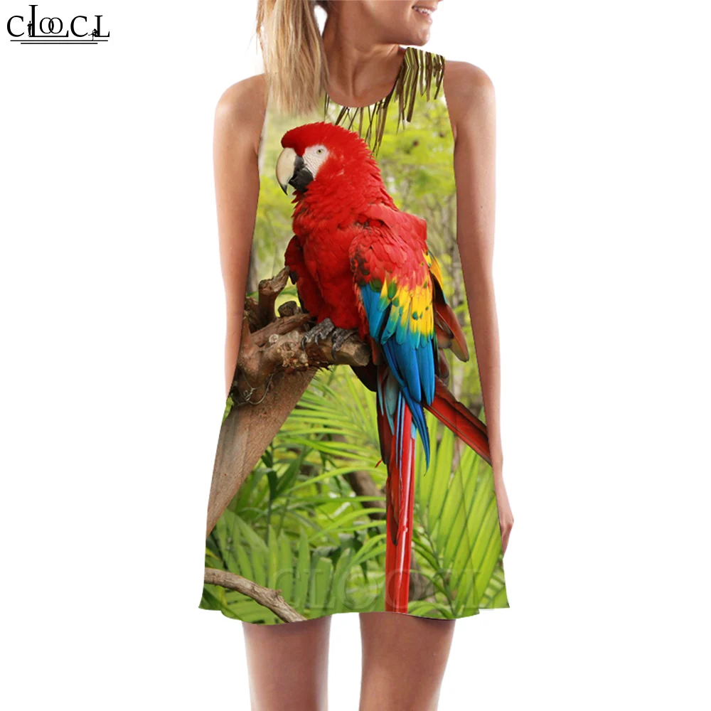 CLOOCL Women Tank Top Dress Beautiful Macaw 3D Printed Parrot Printed Dress Short Vest Daughter Clothing Sleeveless Street Dress party dresses